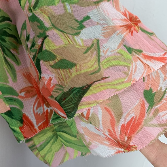 J Jill XSP Petite Tunic Blouse Gauzy Floral Multicolor Artsy Lined Tassels Beach - Picture 3 of 8